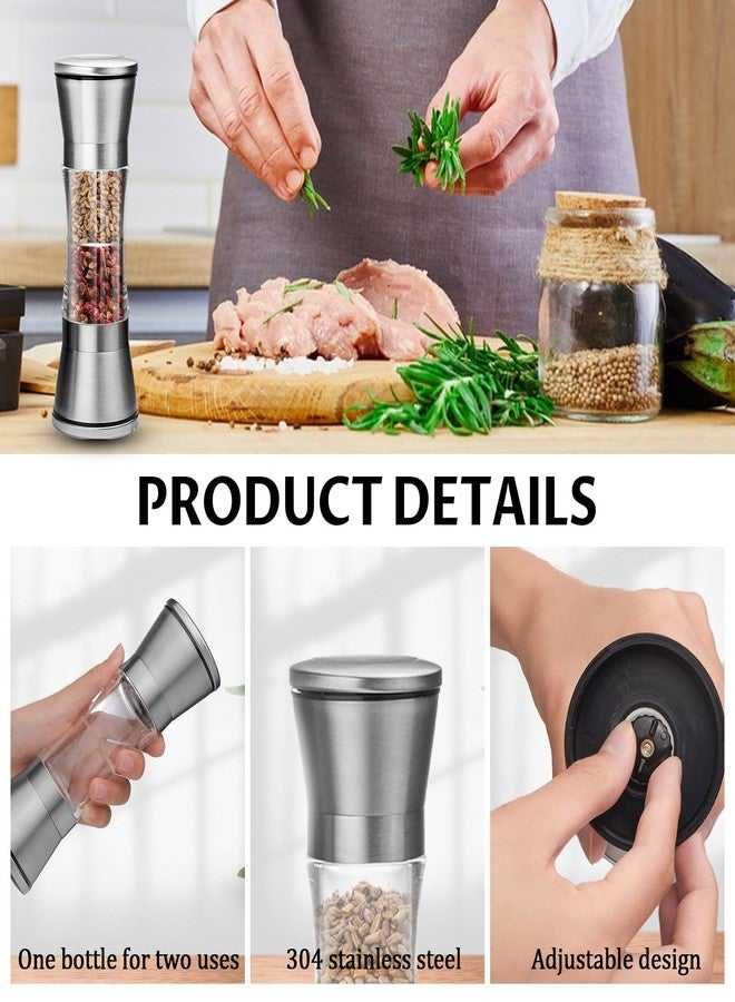 Realand 2Pcs 2 in 1 Salt and Pepper Grinder Set, 304 Stainless Steel Pepper Mill Grinder Sea Salt Grinder Refillable Pepper Grinder Manual with Adjustable Ceramic Rotor - Image 3