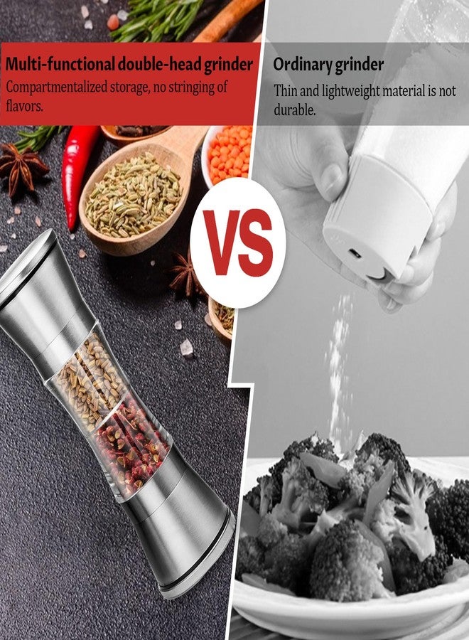 Realand 2Pcs 2 in 1 Salt and Pepper Grinder Set, 304 Stainless Steel Pepper Mill Grinder Sea Salt Grinder Refillable Pepper Grinder Manual with Adjustable Ceramic Rotor - Image 5