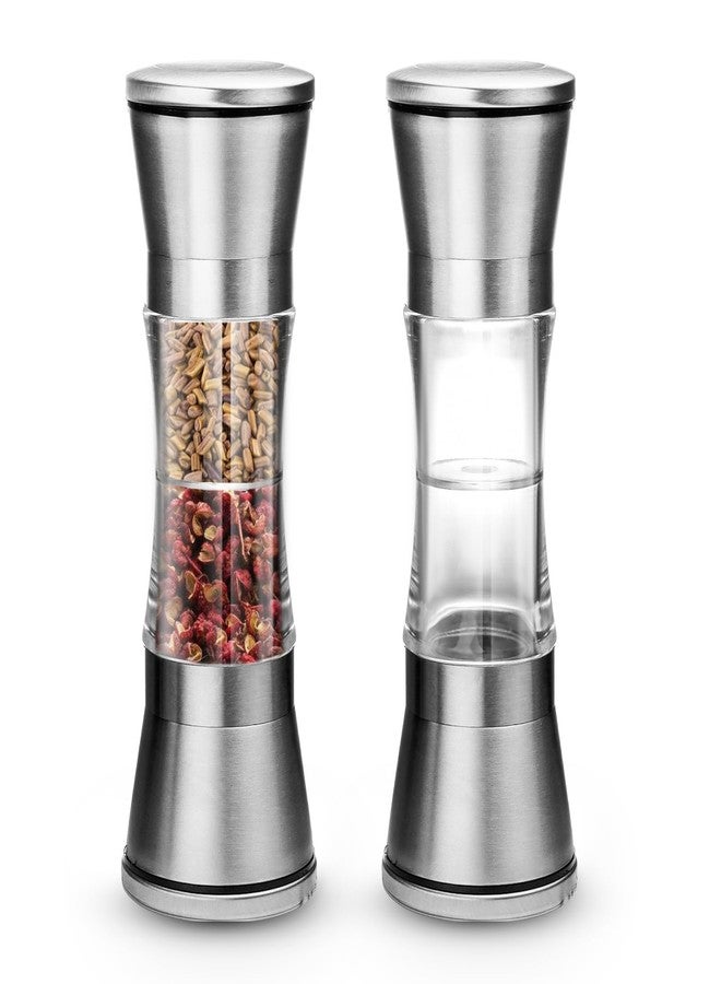 Realand 2Pcs 2 in 1 Salt and Pepper Grinder Set, 304 Stainless Steel Pepper Mill Grinder Sea Salt Grinder Refillable Pepper Grinder Manual with Adjustable Ceramic Rotor - Image 1