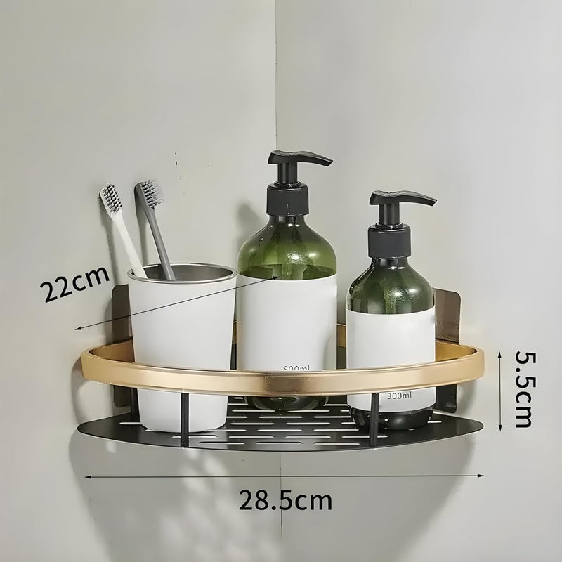 MorivaHomes SelfAdhesive Corner Shelf for BathroomAdhesive Shelf for Kitchen with Magic StickerBathroom Organizer Without Drill Material Aluminium 2Pcs Gold - Image 2