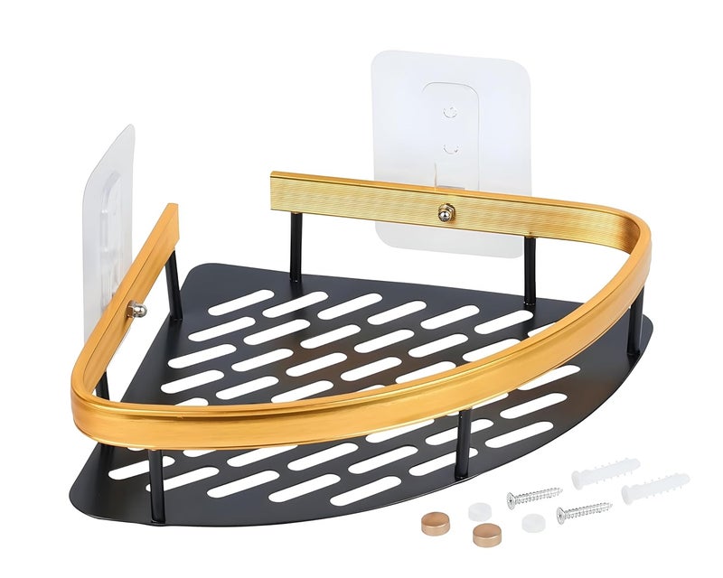 MorivaHomes SelfAdhesive Corner Shelf for BathroomAdhesive Shelf for Kitchen with Magic StickerBathroom Organizer Without Drill Material Aluminium 2Pcs Gold - Image 4