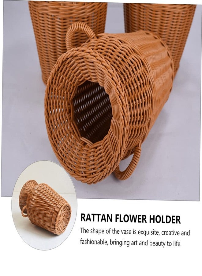 LABRIMP 1pc Creative Handwoven Rattan Flower Basket For Flower Arrangements (light Brown) - Rustic Decorative Wicker Basket For Home Decor, Weddings, And Special Events Imitation Rattan Vase Brown - Image 3