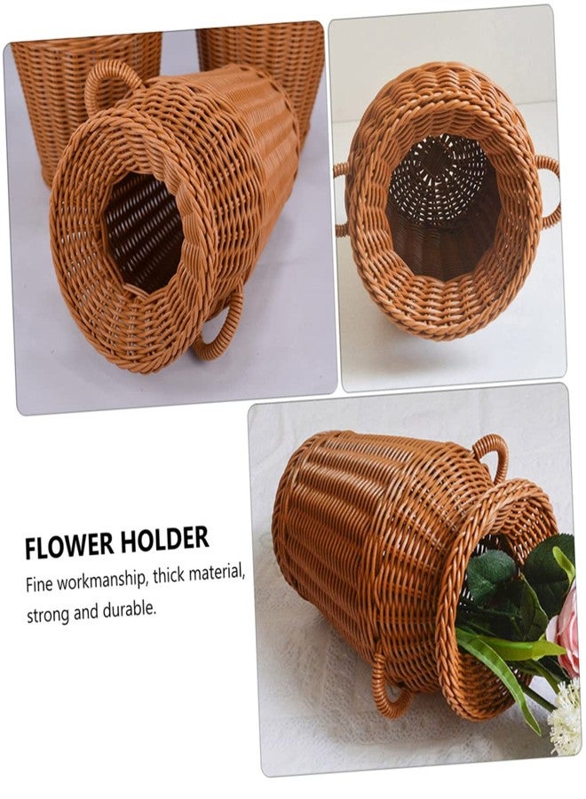 LABRIMP 1pc Creative Handwoven Rattan Flower Basket For Flower Arrangements (light Brown) - Rustic Decorative Wicker Basket For Home Decor, Weddings, And Special Events Imitation Rattan Vase Brown - Image 2