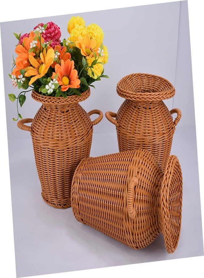 LABRIMP 1pc Creative Handwoven Rattan Flower Basket For Flower Arrangements (light Brown) - Rustic Decorative Wicker Basket For Home Decor, Weddings, And Special Events Imitation Rattan Vase Brown - Image 4