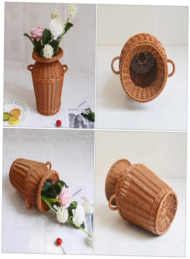 LABRIMP 1pc Creative Handwoven Rattan Flower Basket For Flower Arrangements (light Brown) - Rustic Decorative Wicker Basket For Home Decor, Weddings, And Special Events Imitation Rattan Vase Brown - Image 5