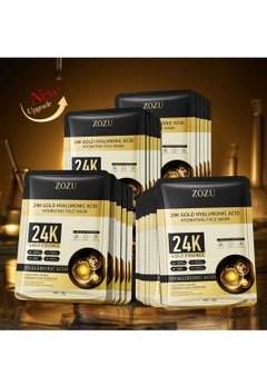 Zozu 10 Pack 24k Gold Hyaluronic Acid Hydrating Face Mask Moisturizing Repairing Nourishing Smooth Water Locking Face Mask Sheet Reduce Fine Lines Anti Aging Skincare Facial Sheet for Women and Men  - Image 4