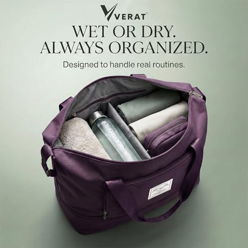 VERAT Nylon 41L Expandable Travel Bag for Women, Foldable Waterproof Duffle Bag, Lightweight Carry-On Luggage with Wet Pocket, Vanity Handbag for Travel & Gym (Purple, 41 Liter) - Image 3