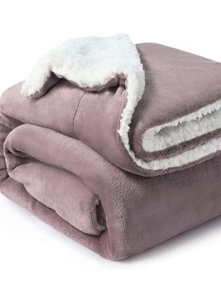 Soft Sherpa Flannel Fleece Blanket King Size Lilac 160 × 220 