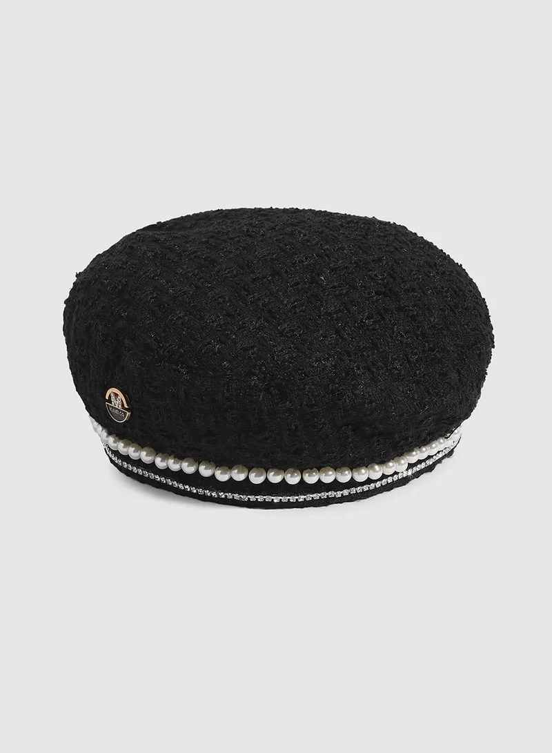 Haute Sauce Embellished Pearl Beret Hat - Black