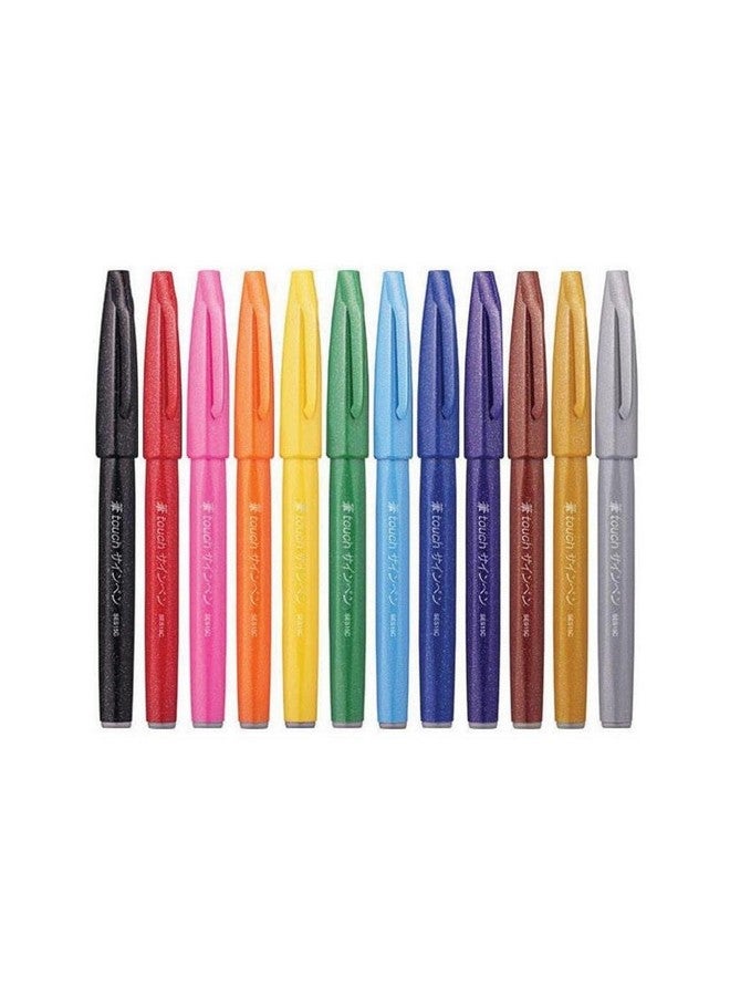 بنتل قلم توقيع Pentel Brush Ses15C (12 لونًا أصليًا)، متعدد الألوان - Image 1