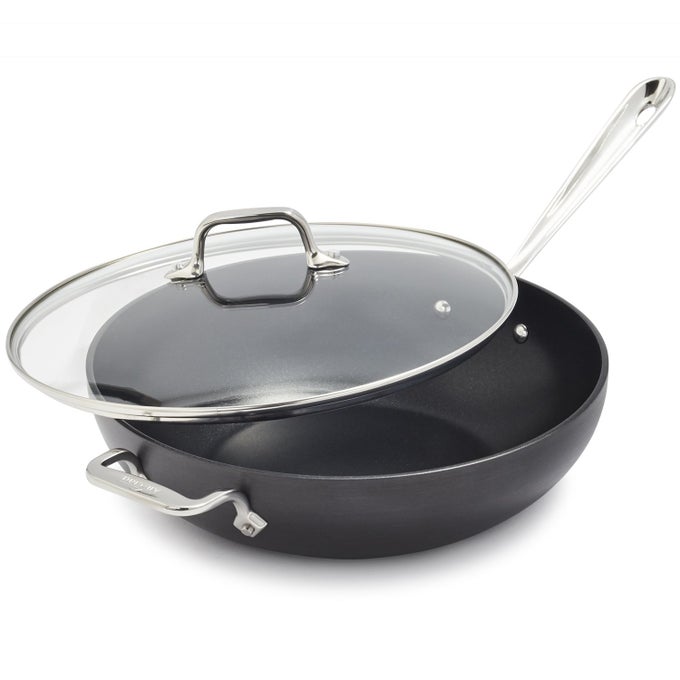 ALLCLAD HA1 HARD ANODIZED NONSTICK CHEFS PAN12 INCH INDUCTION OVEN BROILER SAFE 500F LID SAFE 350F POTS AND PANS COOKWARE BLACK