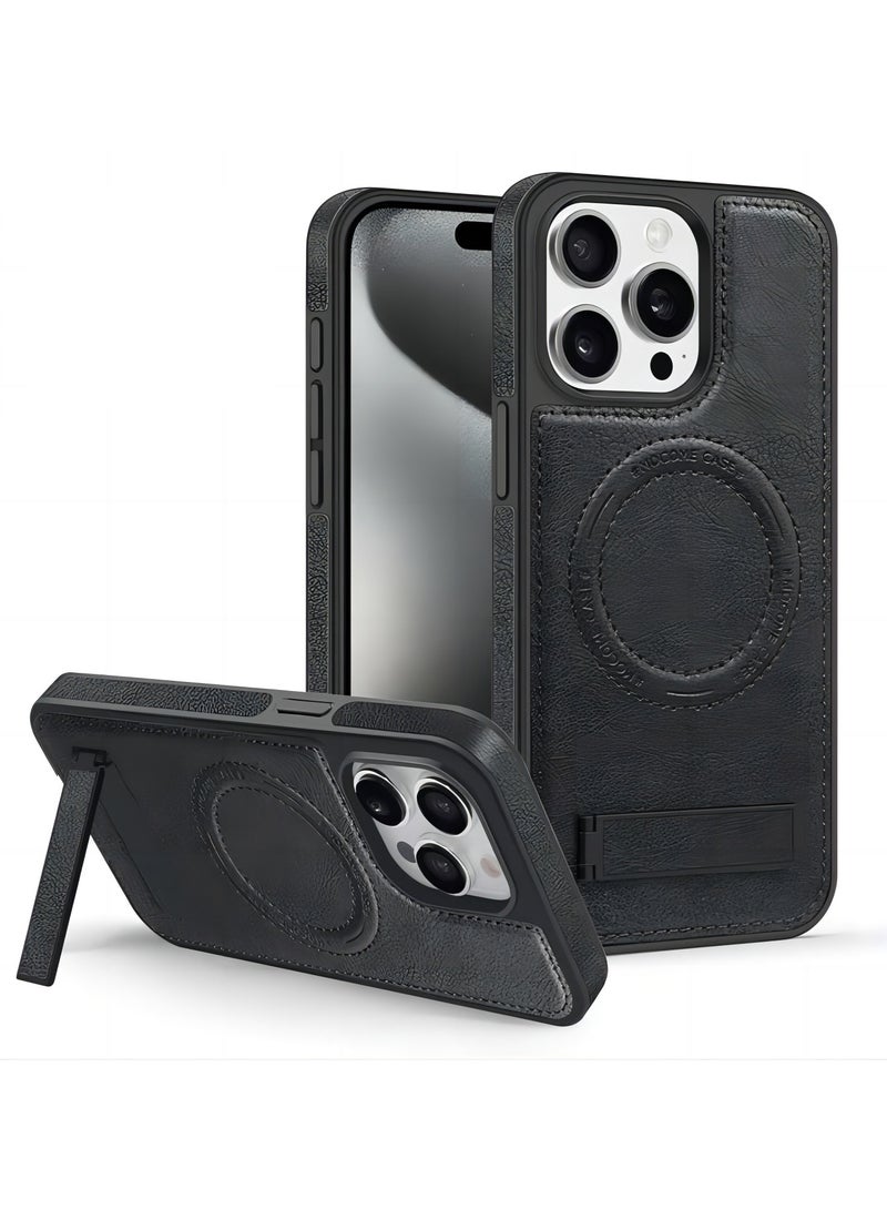 Color Fans For iPhone 13 Pro Max Case Compatible with MagSafe Slim-Fit PU Leather Coated TPU + PC Shell - Black - Image 1