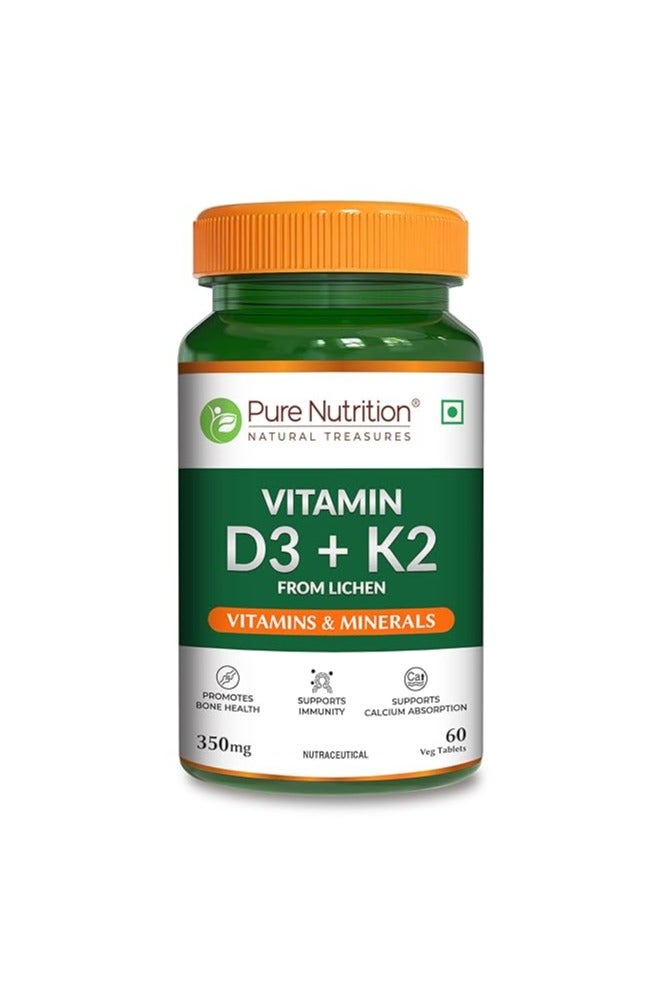 بيور نيوتريشن فيتامين د3+ك2 350 ملغ - 60 قرصًا نباتيًا - Image 1