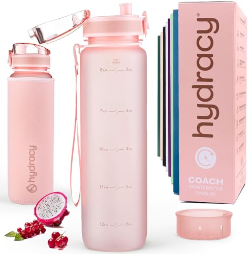 Hydracy Water Bottle with Time Marker -Large 32oz BPA Free & No Sweat Sleeve -Leak Proof Gym Bottle with Fruit Infuser Strainer & Times to Drink -Ideal for Fitness Sports & Outdoors - Image 1
