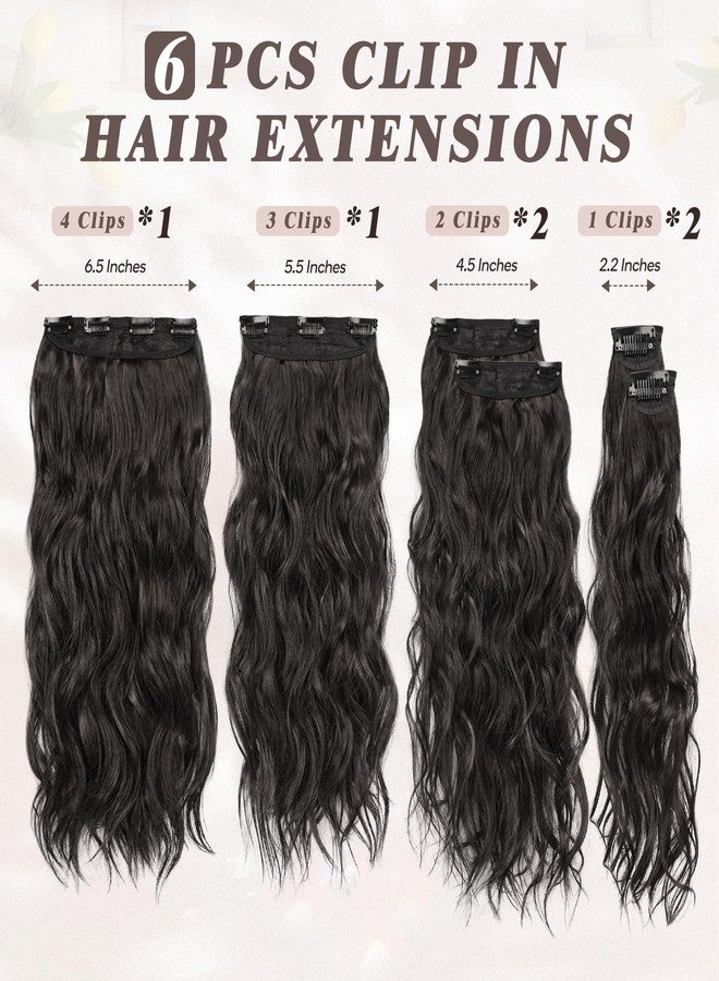 بارسدار وصلات شعر بارسدار بمشابك للنساء - وصلات شعر طويلة مموجة باللونين الأسود والبني بطول 20 بوصة - 6 قطع من وصلات الشعر الصناعية السميكة والناعمة بمشابك لتغطية الرأس بالكامل، مناسبة للاستخدام اليومي والحفلات والهالوين - أسود وبني - Image 2