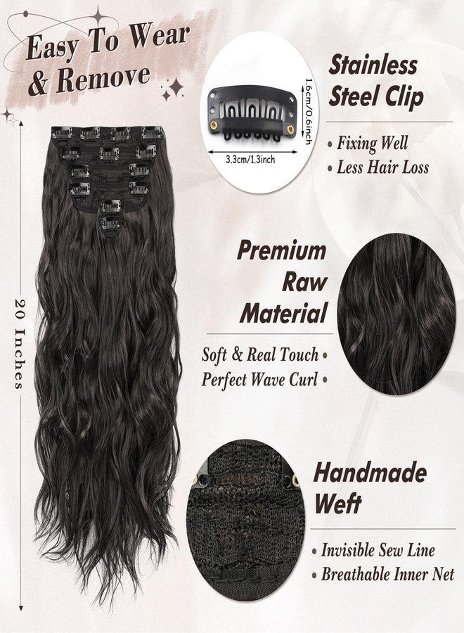 بارسدار وصلات شعر بارسدار بمشابك للنساء - وصلات شعر طويلة مموجة باللونين الأسود والبني بطول 20 بوصة - 6 قطع من وصلات الشعر الصناعية السميكة والناعمة بمشابك لتغطية الرأس بالكامل، مناسبة للاستخدام اليومي والحفلات والهالوين - أسود وبني - Image 3