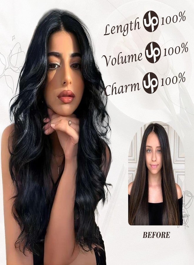 بارسدار وصلات شعر بارسدار بمشابك للنساء - وصلات شعر طويلة مموجة باللونين الأسود والبني بطول 20 بوصة - 6 قطع من وصلات الشعر الصناعية السميكة والناعمة بمشابك لتغطية الرأس بالكامل، مناسبة للاستخدام اليومي والحفلات والهالوين - أسود وبني - Image 4