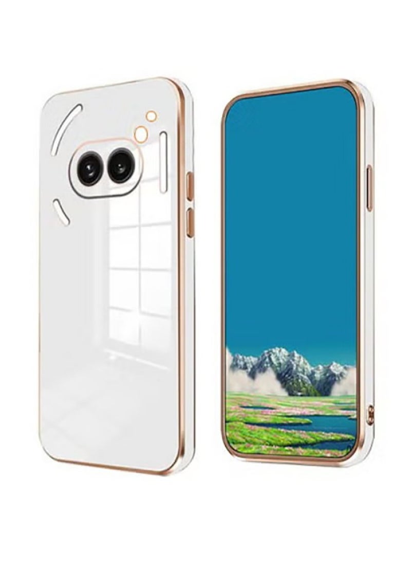 Compatible with Nothing Phone 2A cover, smooth veneer gold plated chrome, whiteThin and smooth shock-proof full protection Nothing Phone 2A case -white - Image 1