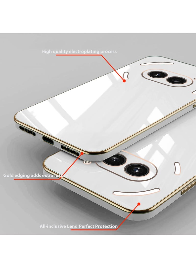 Compatible with Nothing Phone 2A cover, smooth veneer gold plated chrome, whiteThin and smooth shock-proof full protection Nothing Phone 2A case -white - Image 4