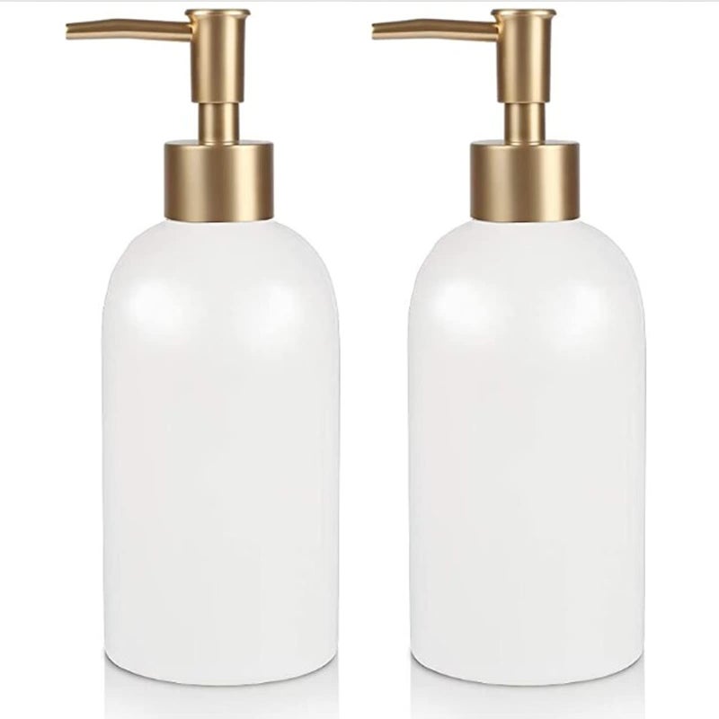 Natheeph 14Oz Ceramic Soap Dispenser Ceramic Soap Pump Dispenser Can Fill Liquid For Bathroom/Kitchen (2Pc White) - Image 1