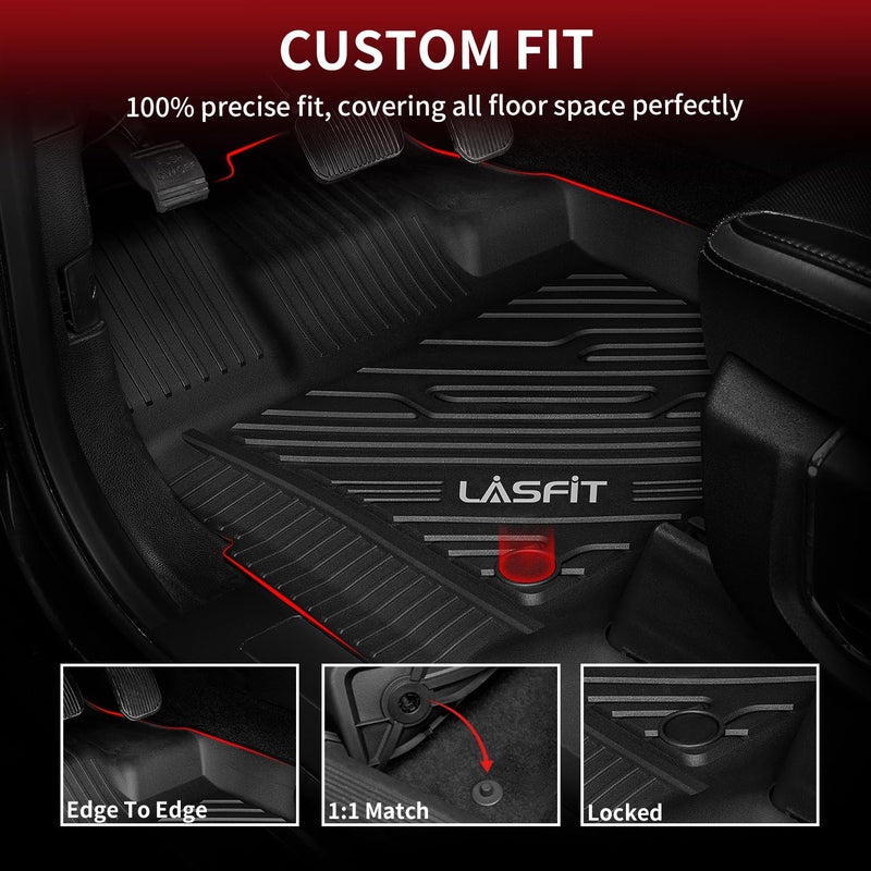 LASFIT Front Floor Mats for Ford F-150 2015-2026 | F150 Lightning 2022-2025 SuperCrew & Super Cab Carpet Floor All Weather Car Liners TPE Truck Mats-First Row Only, 2pcs Black - Image 3