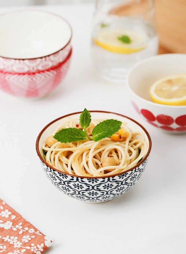 أواني مائدة يابانية كلاسيكية من السيراميك الياباني، طقم مبتكر من أواني الأرز المصنوعة من الصين العظام للمطبخ العائلي لتقديم المعكرونة والوجبات الخفيفة والحساء والحبوب، 5 قطع - Image 2