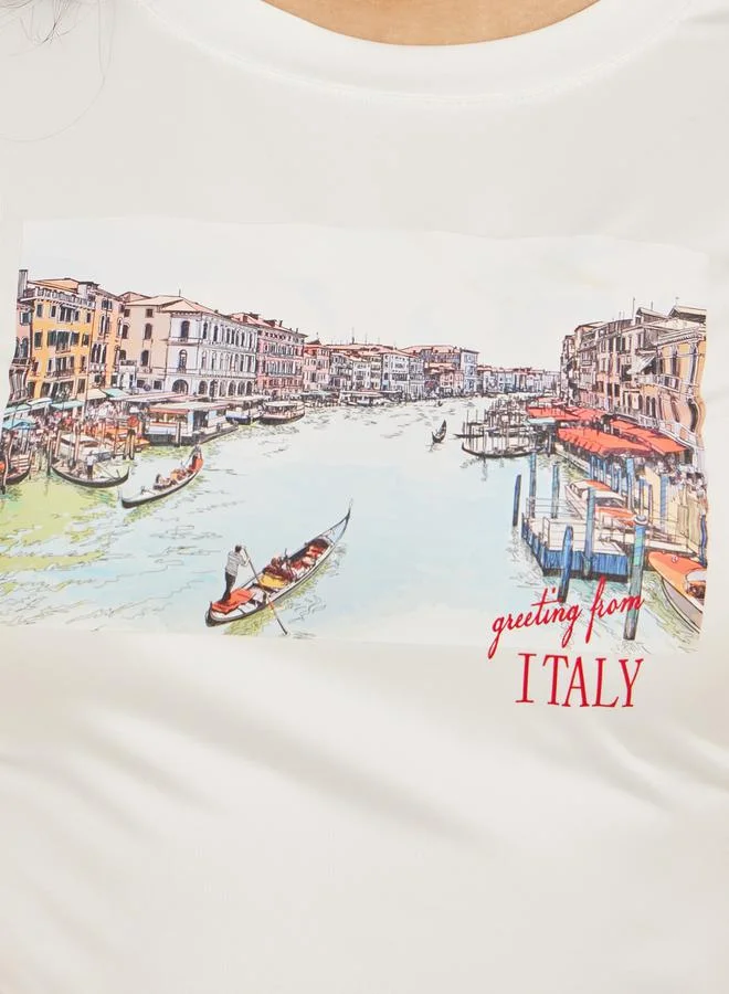 Styli Sceneric Graphic Print Cropped Fitted T-Shirt