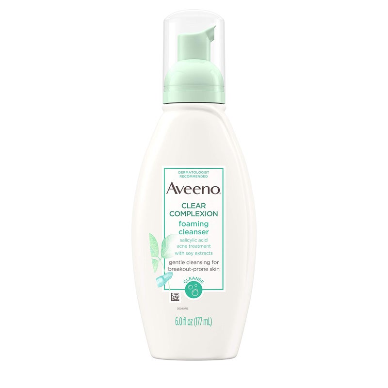 Aveeno Clear Complexion Foaming Oil-Free Facial Cleanser with Salicylic Acid for Breakout Prone Skin, Face Wash with Soy Extracts, Hypoallergenic and Non-Comedogenic, 6 fl. oz - Image 1