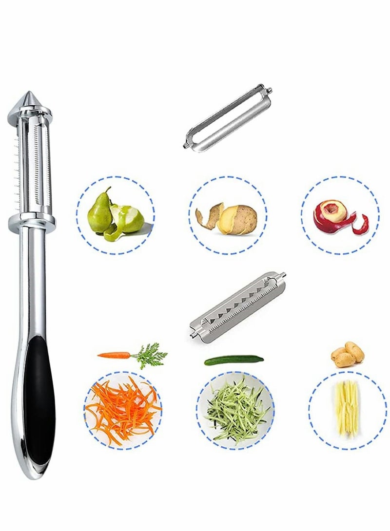 كاست ويف قشارة الخضار من الفولاذ المقاوم للصدأ مع جوليان مدمج لإزالة عيون البطاطس قشارة خضار وفواكه مع مقبض غير قابل للانزلاق أداة مطبخ 3 في 1 للبطاطس والخضار والجزر والفواكه (فضي) - Image 2