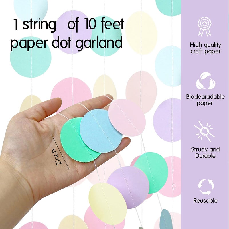 Chloe Elizabeth سلسلة زينة ورقية دائرية من كلوي إليزابيث (طول 10 أقدام) - ألوان قوس قزح الباستيل - Image 3