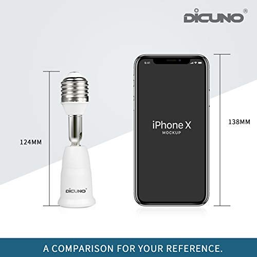 DiCUNO E26 to E26 Socket Extender (9.5CM/3.74IN Extension), Standard Screw Base, 165℃ Heat-Resistant, Maximum Wattage 200W, Socket Base Extension Adapter, 180 Degree Bendable, 4-Pack - Image 3