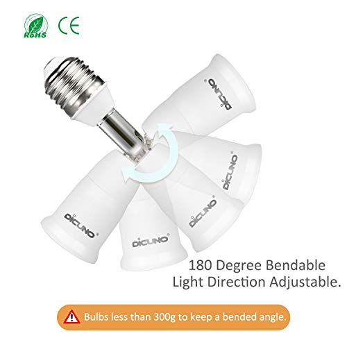 DiCUNO E26 to E26 Socket Extender (9.5CM/3.74IN Extension), Standard Screw Base, 165℃ Heat-Resistant, Maximum Wattage 200W, Socket Base Extension Adapter, 180 Degree Bendable, 4-Pack - Image 4