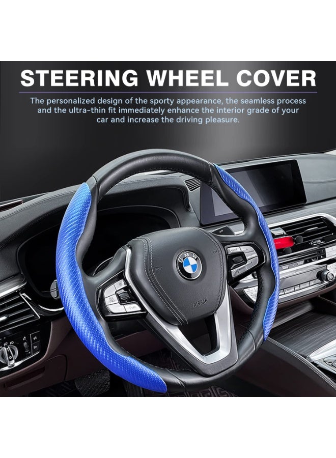 JZS Car Steering Wheel Cover Carbon Fiber Steering Wheel Cover for Women and Men Safe and Non Slip Car Accessory, Car Steering Wheel Cover Universal Fit for Most Car Wheel Protector (Blue) - Image 2