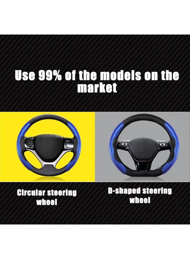 JZS Car Steering Wheel Cover Carbon Fiber Steering Wheel Cover for Women and Men Safe and Non Slip Car Accessory, Car Steering Wheel Cover Universal Fit for Most Car Wheel Protector (Blue) - Image 5