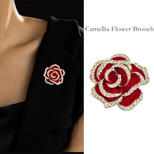 XFSAFDM 2pcs Brooch Pin For Women(Red & Green),Camellia Floral Pins With Leaves, Elegant Saree Pin For Pallu, Fashion Accessories For Dresses, Jackets, Bags, Gifts For Special Occasions - Image 4