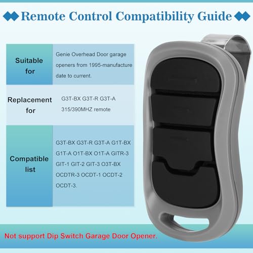 Soobool 2 for Genie Garage Door Opener Remote, Compatible with Genie IntelliCode/Overhead CodeDodger Garage Door Opener, G3T-R O3T-A O3T-BX 315/390MHZ, 3-Years-Warranty - Image 2