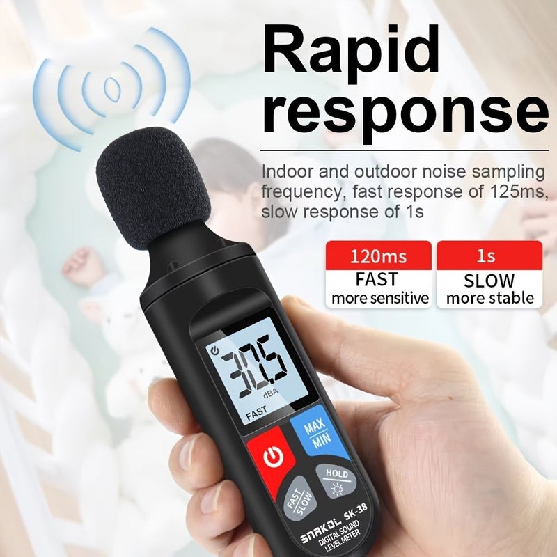 SK38 Black High Precision Sound Level Meter Decibel Monitor Portable Noise Tester For Home Volume Measurement - Image 3