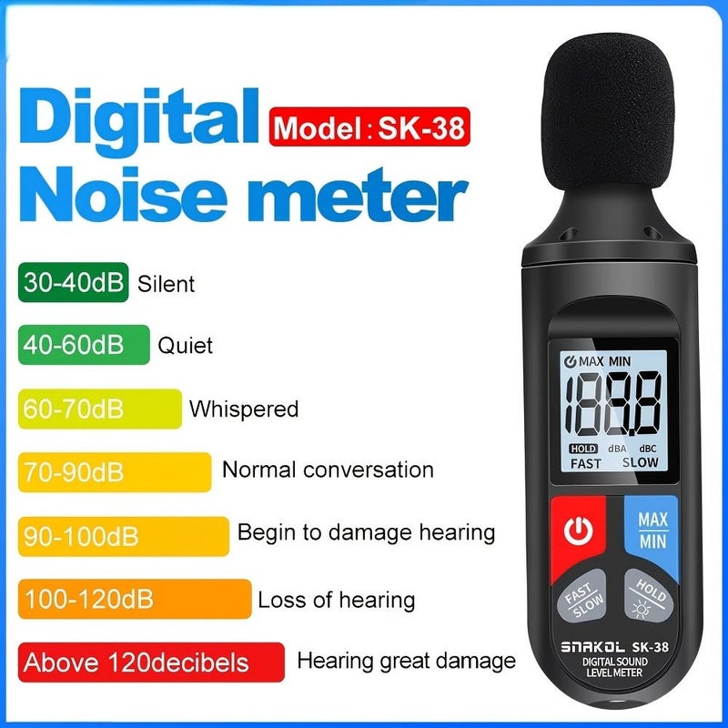 SK38 Black High Precision Sound Level Meter Decibel Monitor Portable Noise Tester For Home Volume Measurement - Image 1