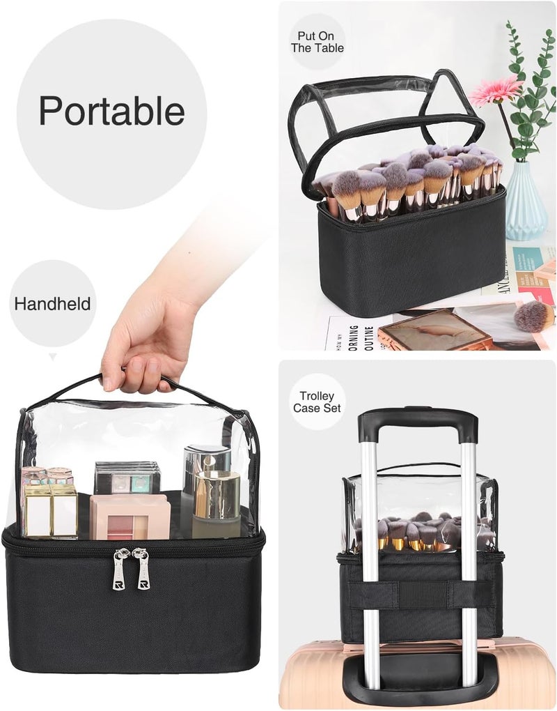 TANTO Makeup Brush Case Stand-up Makeup Cup Makeup Brush Holder Travel Professional Cosmetic Bag Artist Storage Bag with Shoulder Strap and Adjustable Divider (large black) - Image 5