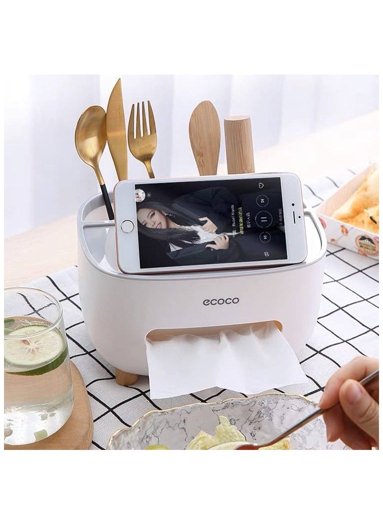 ecoco ECOCO Tissue Box Cover Holder With Storage, Multi-Function Tissue Box  - Image 5