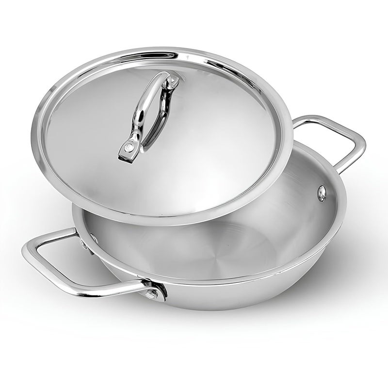 Shritik Triply Stainless Steel Kadai with Lid (24cm, 3.2L) | Triply Kadai with Heavy Bottom | Induction Friendly Triply Stainless Steel Cookware Kadhai | 5 Year Warranty - Image 1