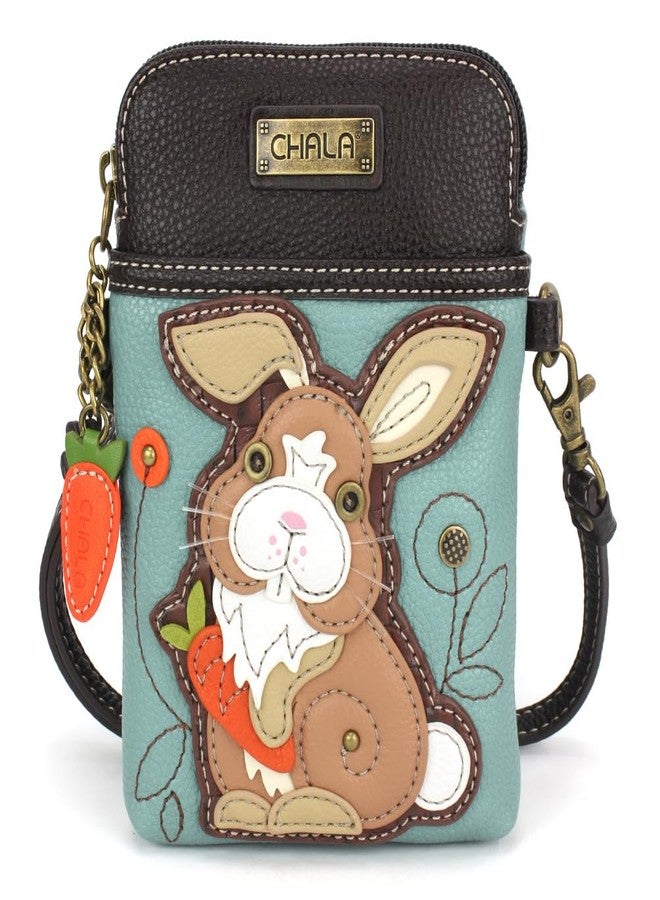 CHALA Woodland Animal Collection Cell Phone Crossbody Purse-Women PU Leather/Canvas Multicolor Handbag with Adjustable Strap - Bunny - blue - Image 1