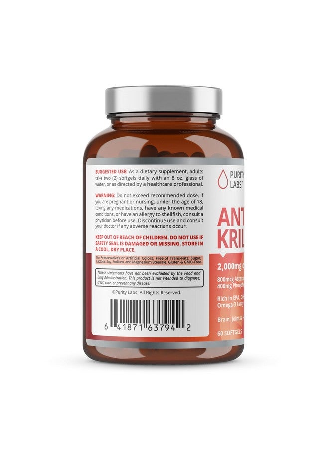 Purity Labs Antarctic Krill Oil 2000mg Omega-3 with Astaxanthin 800mcg Supplements to Support Memory, Heart, Brain Health - Rich in Omega 3, Fatty Acids, DHA, EPA & Phospholipids - 60 Softgels - Image 2