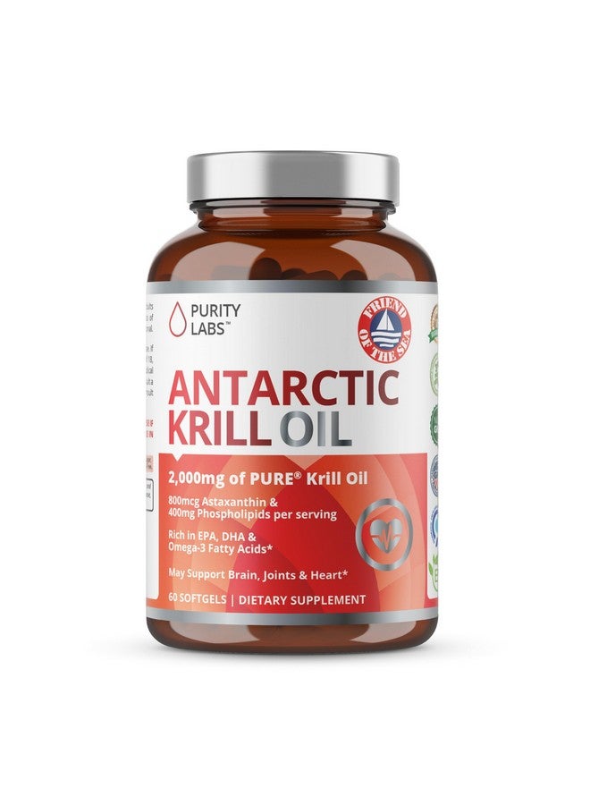 Purity Labs Antarctic Krill Oil 2000mg Omega-3 with Astaxanthin 800mcg Supplements to Support Memory, Heart, Brain Health - Rich in Omega 3, Fatty Acids, DHA, EPA & Phospholipids - 60 Softgels - Image 1