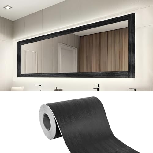 LONGKING 32ft x 4.2in Black Mirror Tape Border, Peel and Stick Mirror Border for Bathroom, Waterproof PVC Wallpaper, 393x4.2 in - Image 1