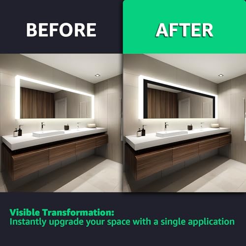 LONGKING 32ft x 4.2in Black Mirror Tape Border, Peel and Stick Mirror Border for Bathroom, Waterproof PVC Wallpaper, 393x4.2 in - Image 4