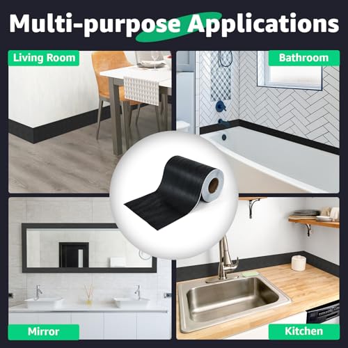 LONGKING 32ft x 4.2in Black Mirror Tape Border, Peel and Stick Mirror Border for Bathroom, Waterproof PVC Wallpaper, 393x4.2 in - Image 5