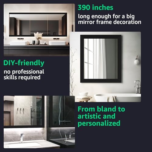 LONGKING 32ft x 4.2in Black Mirror Tape Border, Peel and Stick Mirror Border for Bathroom, Waterproof PVC Wallpaper, 393x4.2 in - Image 3