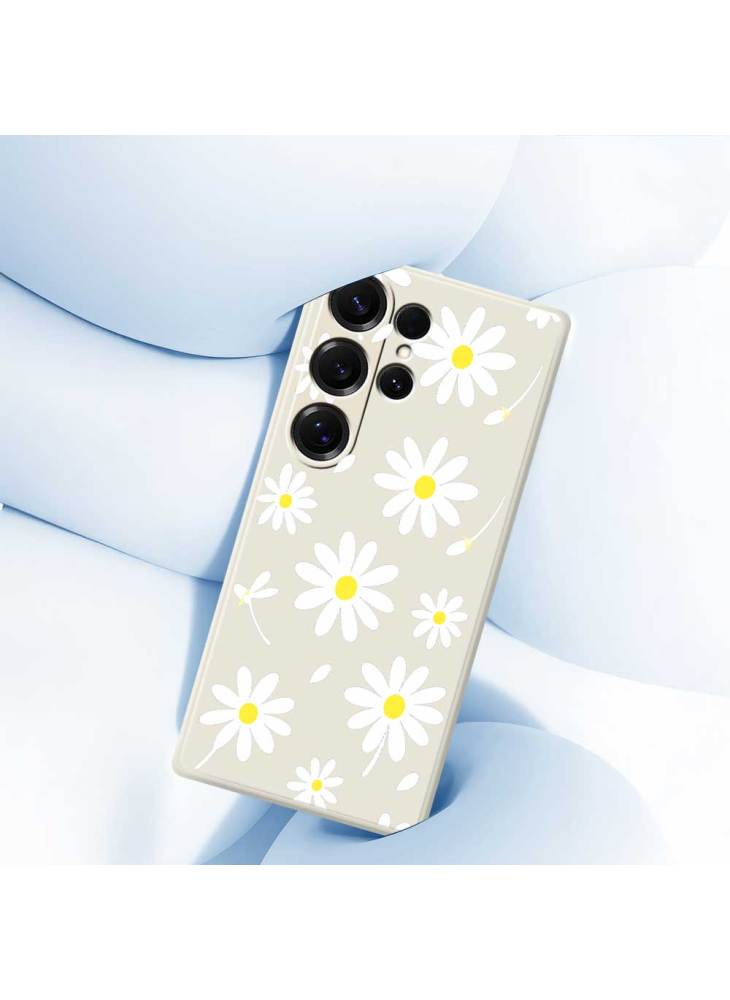 For Samsung Galaxy S25 Ultra Case White Daisy Pattern Printing Straight Edge TPU Phone Back Cover - Beige - Image 4