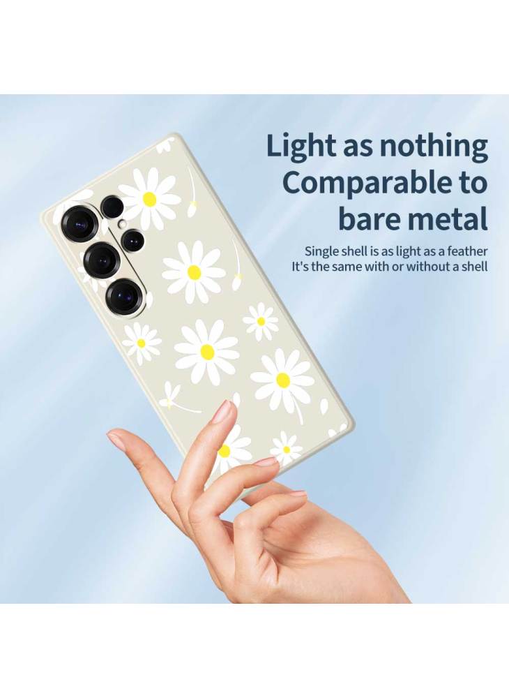 For Samsung Galaxy S25 Ultra Case White Daisy Pattern Printing Straight Edge TPU Phone Back Cover - Beige - Image 3